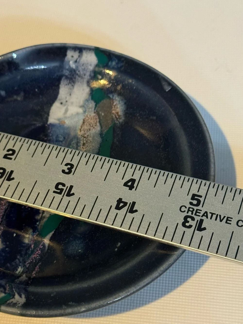 Studio Art Pottery Spoon Rest / Trinket Dish with Drip Glaze in Dark Blue